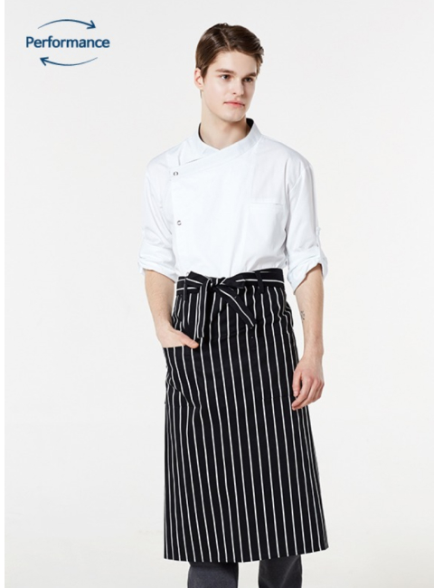 허리형 롱 줄무늬 앞치마 /블랙